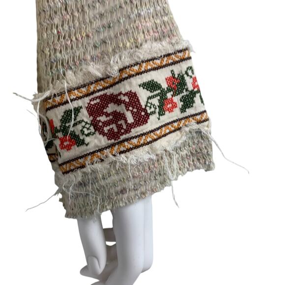 Umgee USA Henley Boho Blouse Size S Embroidered Bell Long Sleeve Knit Cream Tan - Picture 2 of 8